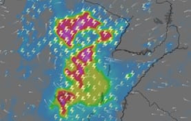 Mapa de Argentina con zonas marcadas bajo alerta meteorológica naranja y amarilla