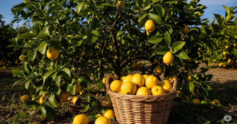 Restos de café usado esparcidos al pie de un limonero en una maceta o jardín.
