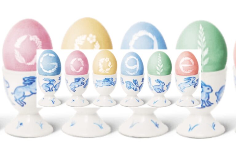 Captura de pantalla del Doodle de Google para Pascua, con letras que simulan huevos de chocolate.