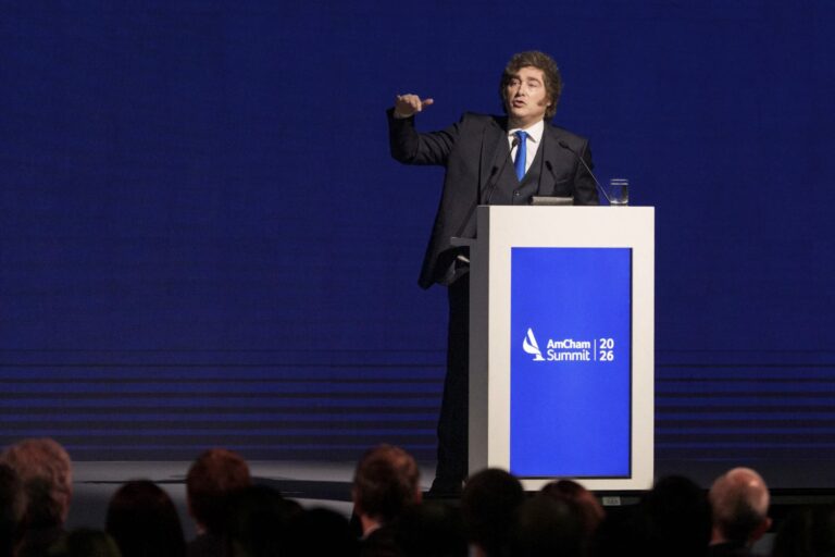 El Presidente Javier Milei durante su discurso ante empresarios.